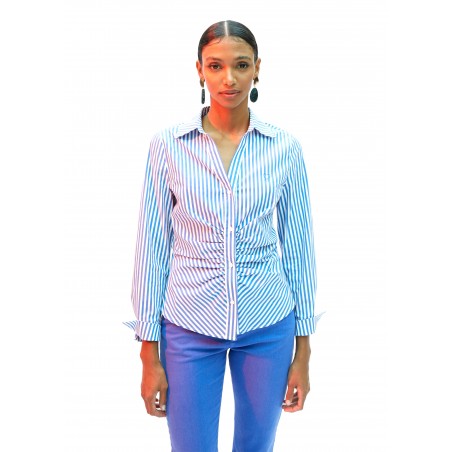 CAMISA-RAYAS.AXUL-BLANCA-FRUNCIDO-LOLA-CASADEMUNT