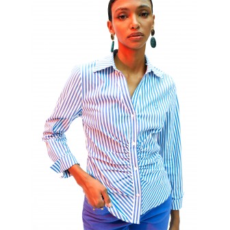 CAMISA-RAYAS.AXUL-BLANCA-FRUNCIDO-LOLA-CASADEMUNT 2
