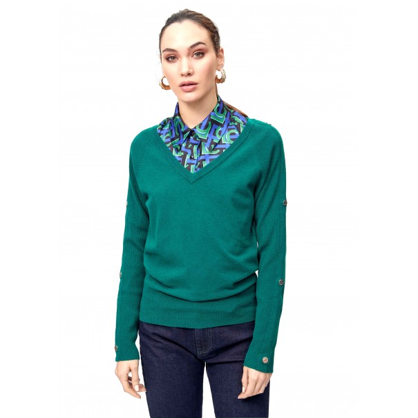 JERSEY-CUELLO-PICO-CANALÉ-BOTONES-VERDE-LOLA-CASADEMUNT