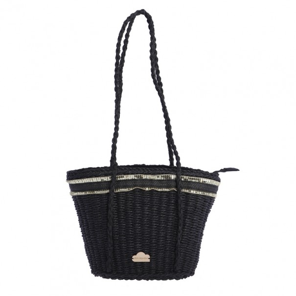 CAPAZO-SHOPPER-RAFIA-NEGRO-DOS-ASAS-LARGAS-CENEFAS-LENTEJUELAS-DON-ALGODÓN