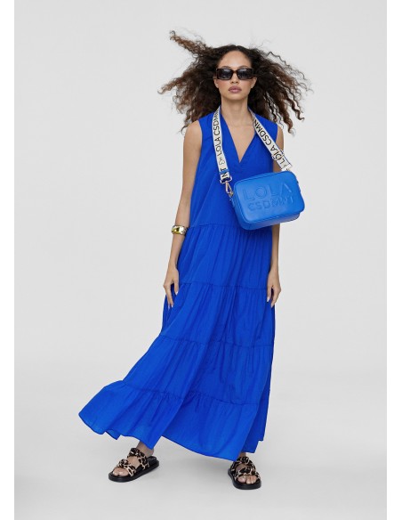 VESTIDO-LARGO-AZUÓN-FLUIDO-SIN-MANGAS-VOLANTES-ESCOTE-PICO-LOLA-CASADEMUNT VESTIDO-LARGO-AZUÓN-FLUIDO-SIN-MANGAS-VOLANTES-ESCOTE-PICO-LOLA-CASADEMUNT