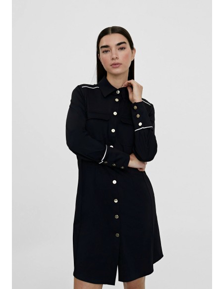 VESTIDO-STRECH-CORTO-MANGA-LARGA-ABOTONADO-DETALLE-RAYA-BLANCA-LOLA-CASADEMUNT VESTIDO-STRECH-CORTO-MANGA-LARGA-ABOTONADO-DETALLE-RAYA-BLANCA-LOLA-CASADEMUNT