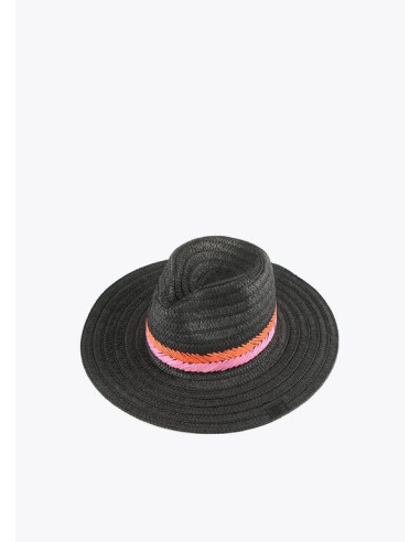 SOMBRERO-NEGRO-EFECTO-RÁFIA-TRENZADO-BICOLOR-ROSA-NARANJA-LOLA-CASADEMUNT