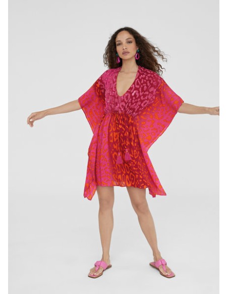 KAFTAN-ESTAMPADO-PINK-NARANJA-ROSA-MANGAS.MURCIÉLAFO-CORDÓN-AJUSTAR-PIEDRAS.FRONTAL-LOLA-CASADEMUNT