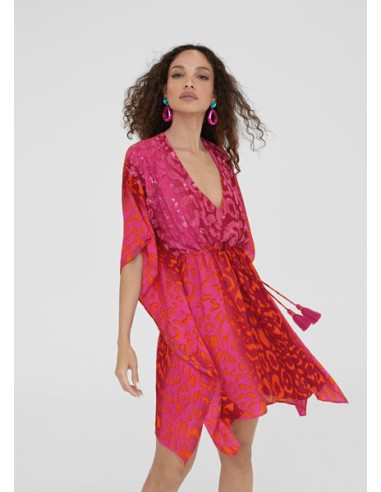 KAFTAN-ESTAMPADO-PINK-NARANJA-ROSA-MANGAS.MURCIÉLAFO-CORDÓN-AJUSTAR-PIEDRAS.FRONTAL-LOLA-CASADEMUNT