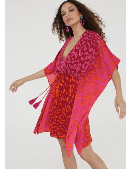KAFTAN-ESTAMPADO-PINK-NARANJA-ROSA-MANGAS.MURCIÉLAFO-CORDÓN-AJUSTAR-PIEDRAS.FRONTAL-LOLA-CASADEMUNT