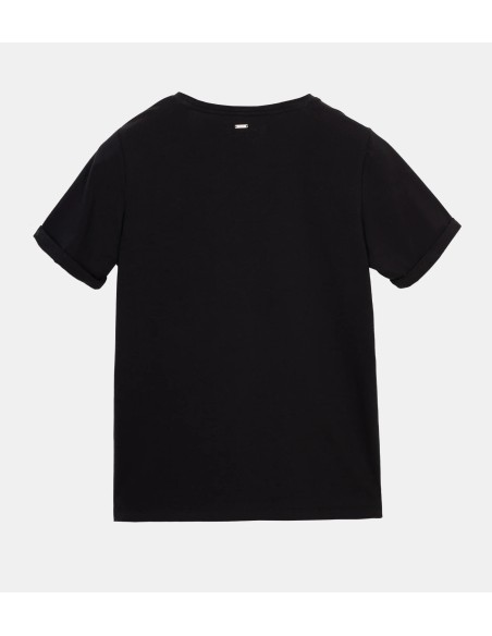 CAMISETA-NEGRA.LOGO-PLATA-CUELLO-RENDPNDO-MANGA-CORTA-ANEKKE