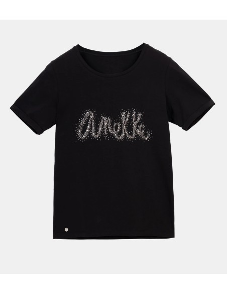 CAMISETA-NEGRA.LOGO-PLATA-CUELLO-RENDPNDO-MANGA-CORTA-ANEKKE
