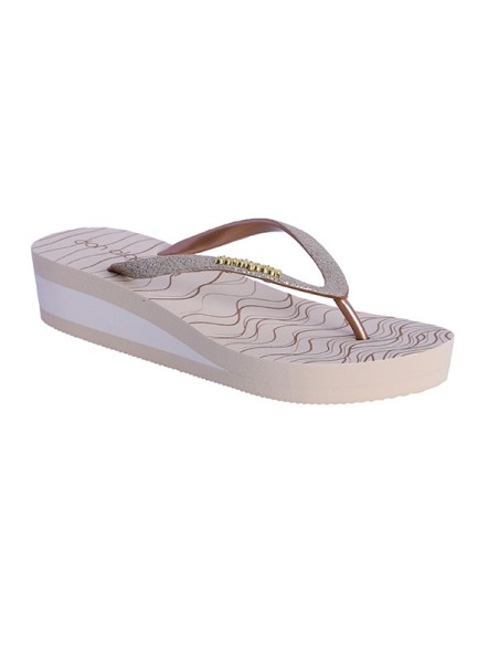 CHANCLAS-AGUA-PLATAFORMA-BEIGE-BLANCO-TIRA-DEDO-PURPURINA-DORADA-LEONOR-DON-ALGODÓN