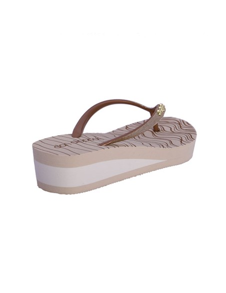 CHANCLAS-AGUA-PLATAFORMA-BEIGE-BLANCO-TIRA-DEDO-PURPURINA-DORADA-LEONOR-DON-ALGODÓN