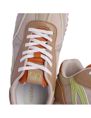 ZAPATILLAS-DEPORTIVAS-PIEL-SINTÉTICA-MARRÓN-BEIGE-BLANCO-TEJA-FLÚOR-CORDONES-BLANCOS-LAILA-DON-ALGODÓN
