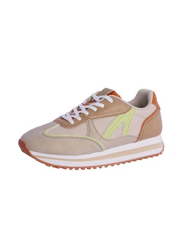ZAPATILLAS-DEPORTIVAS-PIEL-SINTÉTICA-MARRÓN-BEIGE-BLANCO-TEJA-FLÚOR-CORDONES-BLANCOS-LAILA-DON-ALGODÓN