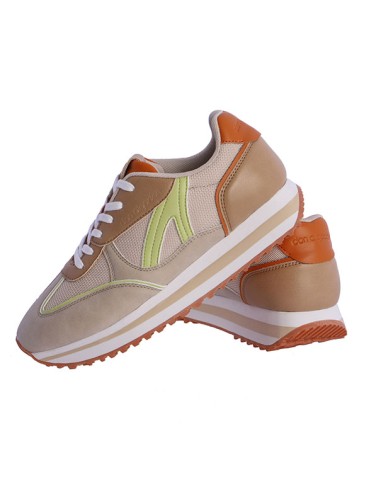 ZAPATILLAS-DEPORTIVAS-PIEL-SINTÉTICA-MARRÓN-BEIGE-BLANCO-TEJA-FLÚOR-CORDONES-BLANCOS-LAILA-DON-ALGODÓN