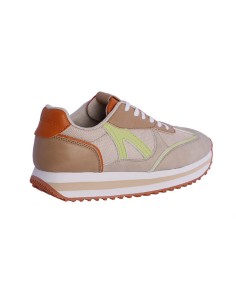 ZAPATILLAS-DEPORTIVAS-PIEL-SINTÉTICA-MARRÓN-BEIGE-BLANCO-TEJA-FLÚOR-CORDONES-BLANCOS-LAILA-DON-ALGODÓN 2