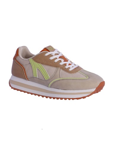 ZAPATILLAS-DEPORTIVAS-PIEL-SINTÉTICA-MARRÓN-BEIGE-BLANCO-TEJA-FLÚOR-CORDONES-BLANCOS-LAILA-DON-ALGODÓN
