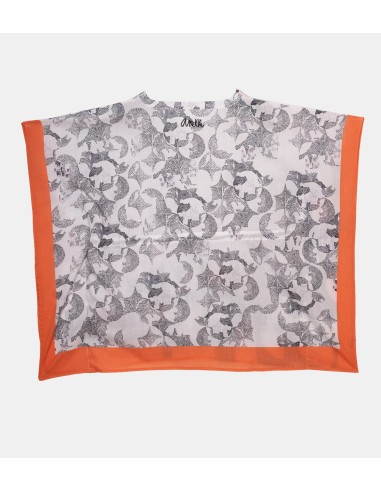 VESTIDO-CAFTÁN-AZUL-MARINO-NARANJA-CORDÓN-AJUSTABLE-CUELLO-PICO-MANGA-CORTA-PSICODELIC-PEACE&LOVE-ANEKKE