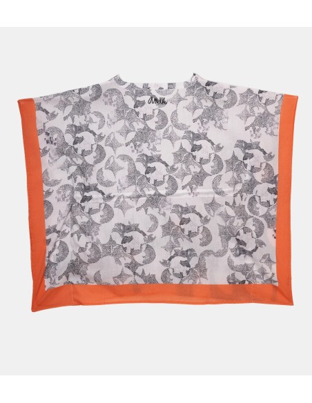 VESTIDO-CAFTÁN-AZUL-MARINO-NARANJA-CORDÓN-AJUSTABLE-CUELLO-PICO-MANGA-CORTA-PSICODELIC-PEACE&LOVE-ANEKKE