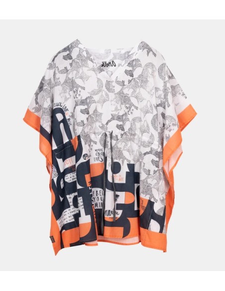 VESTIDO-CAFTÁN-AZUL-MARINO-NARANJA-CORDÓN-AJUSTABLE-CUELLO-PICO-MANGA-CORTA-PSICODELIC-PEACE&LOVE-ANEKKE