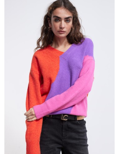 JERSEY-TRICOLOR-CUELLO-PICO-NARANJA-ROSA-LILA-LOLA-CASADEMUNT