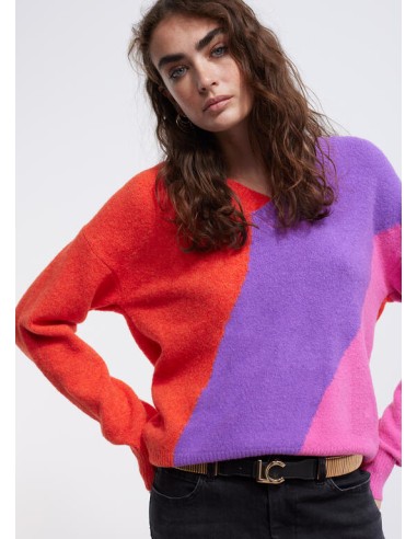 JERSEY-TRICOLOR-CUELLO-PICO-NARANJA-ROSA-LILA-LOLA-CASADEMUNT