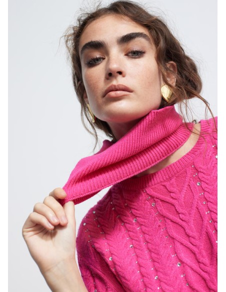 JERSEY-TRENZADO-FUCSIA-CUELLO-EXTRAÍBLE-STRASS-LOLA-CASADEMUNT