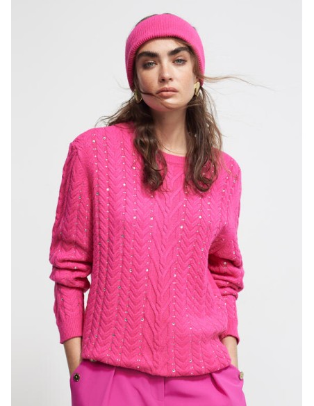 JERSEY-TRENZADO-FUCSIA-CUELLO-EXTRAÍBLE-STRASS-LOLA-CASADEMUNT