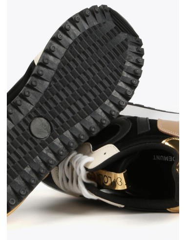 SNEAKERS-NEGRAS-COMBINADAS-BEIGE-MARRÓN-DETALLES-DORADOS-CORDONES-DOS COLORES-LOLA-CASADEMUNT