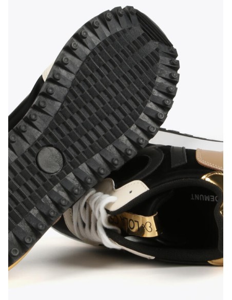 SNEAKERS-NEGRAS-COMBINADAS-BEIGE-MARRÓN-DETALLES-DORADOS-CORDONES-DOS COLORES-LOLA-CASADEMUNT