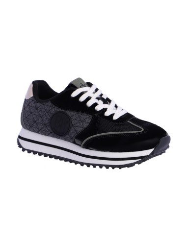 ZAPATILLAS-NEGRAS-COMBONADAS-GRIS-CORDONES-BLANCOS-PRAGA-DON ALGODÓN