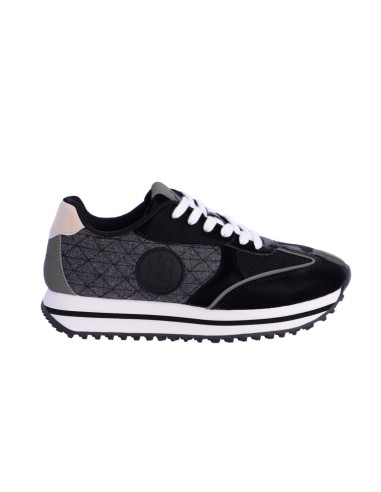 ZAPATILLAS-NEGRAS-COMBONADAS-GRIS-CORDONES-BLANCOS-PRAGA-DON ALGODÓN