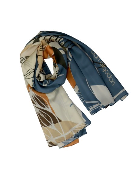 PAÑUELO-RECTANGULAR-TONO-JEANS-BEIGE-NARANJA-LOGO-DON-ALGODÓN