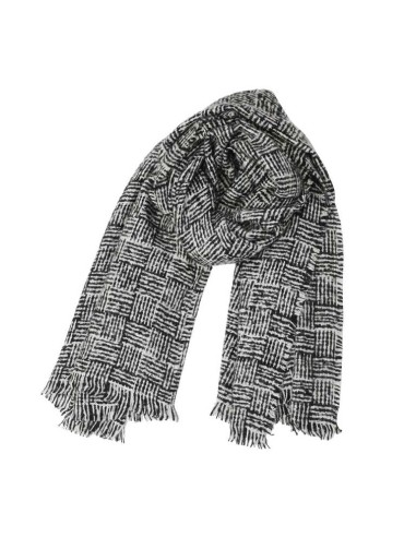 BUFANDA-BICOLOR-BLANCA-NEGRA-FLECOS-WIL-DON-ALGODÓN