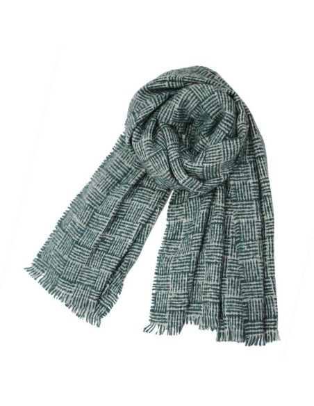 BUFANDA-BICOLOR-BLANCA-VERDE-FLECOS-WIL-DON-ALGODÓN