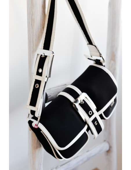 BAGUETTE-BLANCO-NEGRO-NEOPRENO-PIEL-VEGANA-BLANCA-HEBILLAS-NOCO-COMPLEMENTOS
