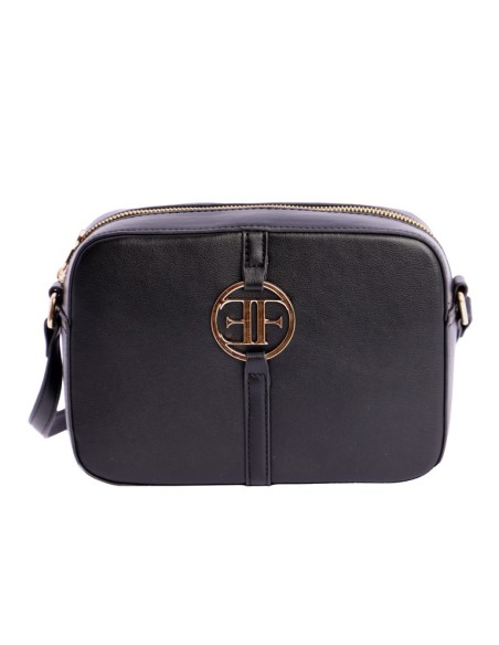 BANDOLERA CUADRADA-NEGRA-LOGO-DORADO-FRONTAL-ASA-BANDOLERA-REGULABLE-EFERRI