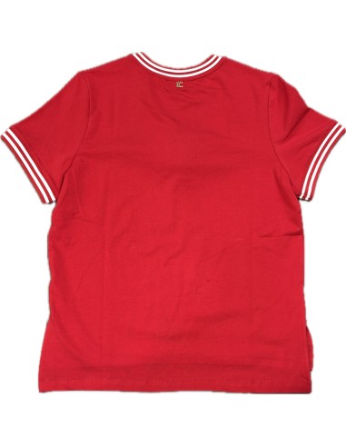 CAMISETA-ROJA-MANGA.CORTA-CUELLO-REDONDO-FLOR-MARINO-RIBETE-BLANCO-LOLA-CASADEMUNT