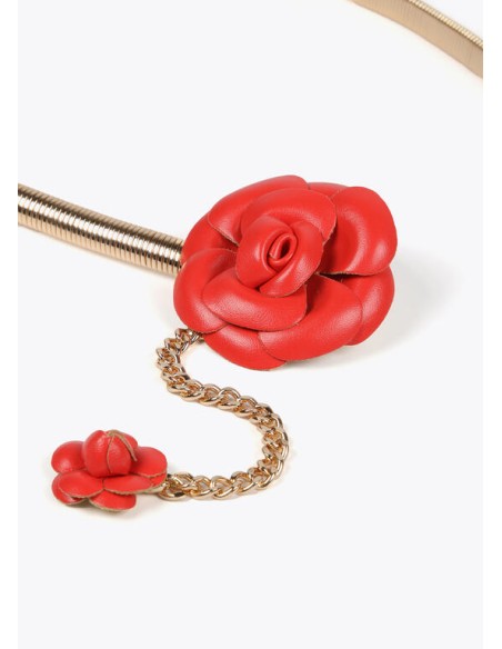 CINTURÓN-METAL-DORADO-ELÁSTICO-FLORES-ROJO-LOLA-CASADEMUNT