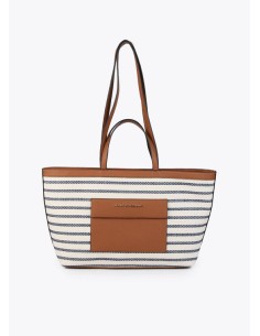 SHOPPER-TEJIDO-RAYAS-EFECTO-PIEL-MARRÓN-ASAS-MANO-ASAS-HOMBRO-LOLA-CASADEMUNT 2