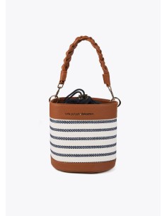 BOLSO-BUCKET-BOMBONERA-COMBINADO-RAYAS-EFECTO-PIEL-MARRÓN-ASA-BANDOLERA-CIERRE.CORDONES-LOLA-CASADEMUNT 2