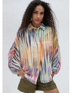 CAMISA-RAYAS-VERTICALES-MULTICOLOR-MANGAS-ABULLONADAS-LOLA-CASADEMUNT 2