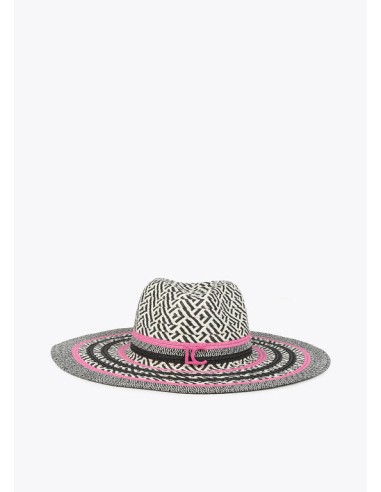 SOMBRERO-FLOPPY-RAFIA-ROSA-NEGRO-LOGO-FRONTAL-LOLA-CASADEMUNT