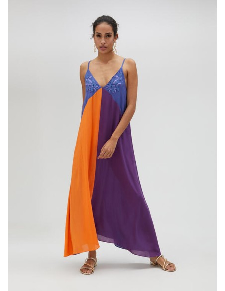 VESTIDO-LARGO-TIRANTES-TRICOLOR-CUELLO-PICO-LOLA-CASADEMUNT VESTIDO-LARGO-TIRANTES-TRICOLOR-CUELLO-PICO-LOLA-CASADEMUNT