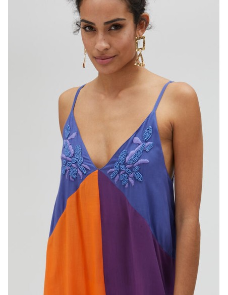 VESTIDO-LARGO-TIRANTES-TRICOLOR-CUELLO-PICO-LOLA-CASADEMUNT VESTIDO-LARGO-TIRANTES-TRICOLOR-CUELLO-PICO-LOLA-CASADEMUNT