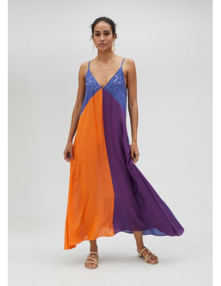 VESTIDO-LARGO-TIRANTES-TRICOLOR-CUELLO-PICO-LOLA-CASADEMUNT VESTIDO-LARGO-TIRANTES-TRICOLOR-CUELLO-PICO-LOLA-CASADEMUNT