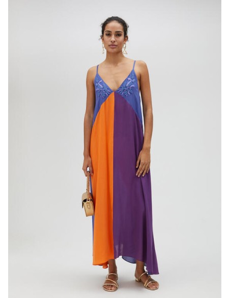VESTIDO-LARGO-TIRANTES-TRICOLOR-CUELLO-PICO-LOLA-CASADEMUNT VESTIDO-LARGO-TIRANTES-TRICOLOR-CUELLO-PICO-LOLA-CASADEMUNT