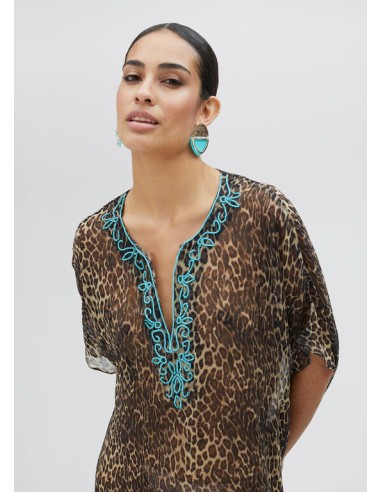VESTIDO-CAMISERO-PRINT-MARRÓN-NEGRO-PIEDRECITAS-TURQUESA-LOLA-CASADEMUNT