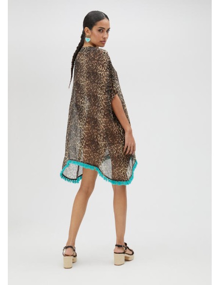 VESTIDO-CAMISERO-PRINT-MARRÓN-NEGRO-PIEDRECITAS-TURQUESA-LOLA-CASADEMUNT VESTIDO-CAMISERO-PRINT-MARRÓN-NEGRO-PIEDRECITAS-TURQUESA-LOLA-CASADEMUNT