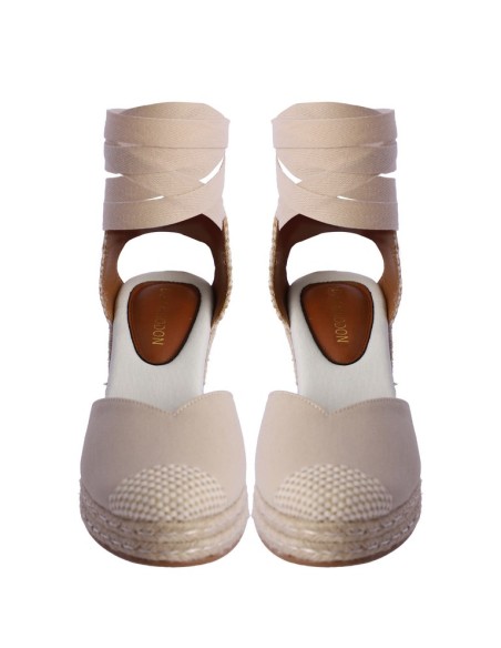 ALPARGATAS-CUÑA-BEIGE-CIERRE-LAZADA-CERRADAS-SARI-DON-ALGODÓN ALPARGATAS-CUÑA-BEIGE-CIERRE-LAZADA-CERRADAS-SARI-DON-ALGODÓN