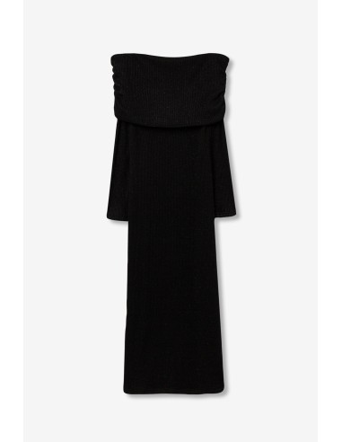 VESTIDO-NEGRO-LARGO-AJUSTADO-CANALÉ-CUELLO-BARCA-RUST-TIFFOSI