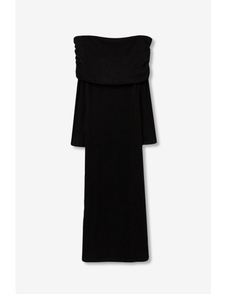 VESTIDO-NEGRO-LARGO-AJUSTADO-CANALÉ-CUELLO-BARCA-RUST-TIFFOSI